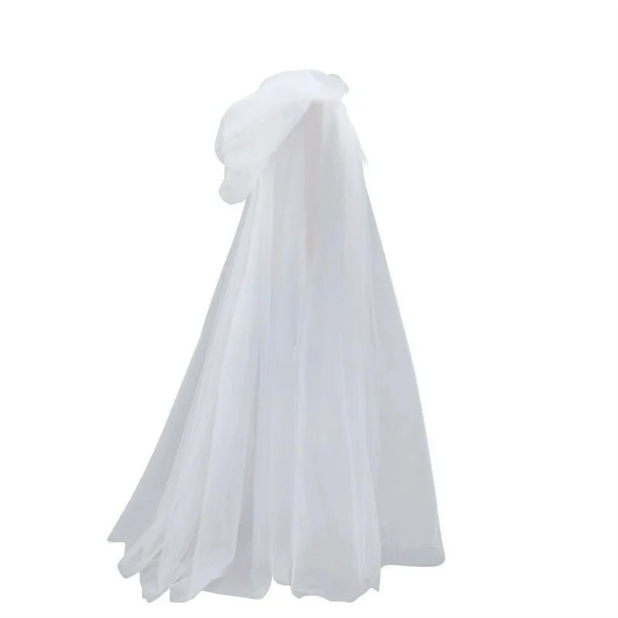 Halloween cosplay - ghost costume with hooded cloak, death god witch net-like long dress, full-length performance outfit